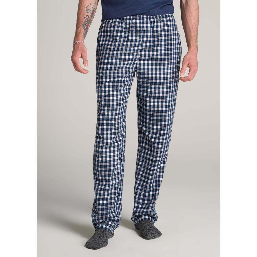 American Tall Plaid Pajama Pants for Tall Men in Navy & White Plaid Size SS Tall